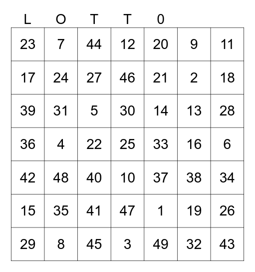 Lotto Bingo Card