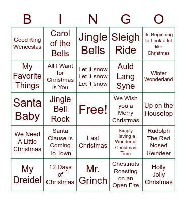 Holiday Jingle Bingo Card