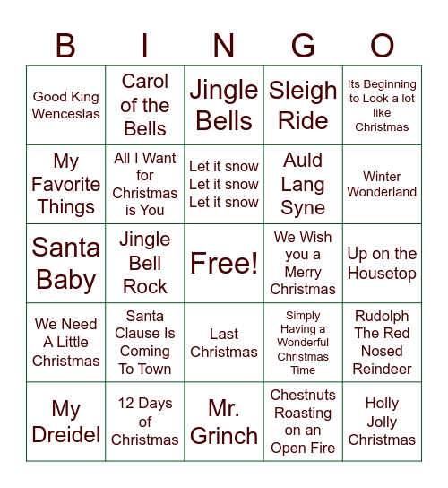 Holiday Jingle Bingo Card