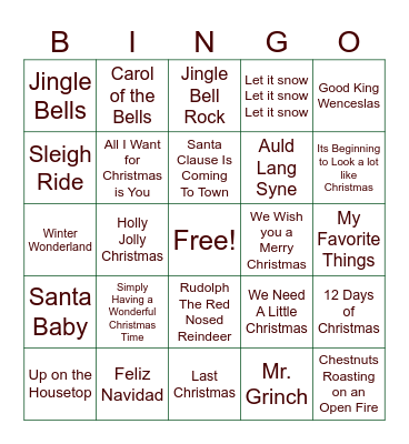 Holiday Jingle Bingo Card