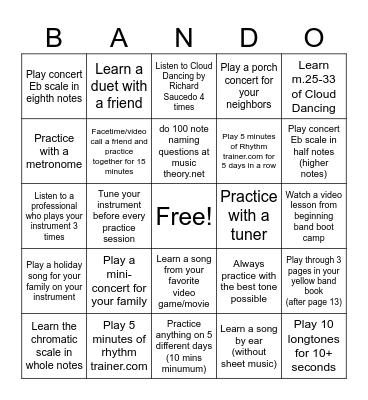 Winter Break BANDO! Bingo Card