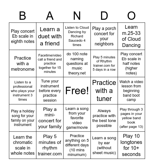 Winter Break BANDO! Bingo Card