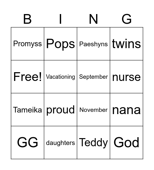 Forever US Bingo Card