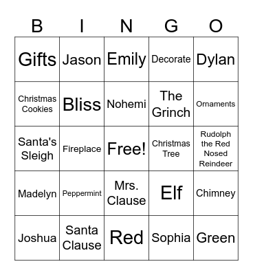2nd Grade Christmas Bingo Card