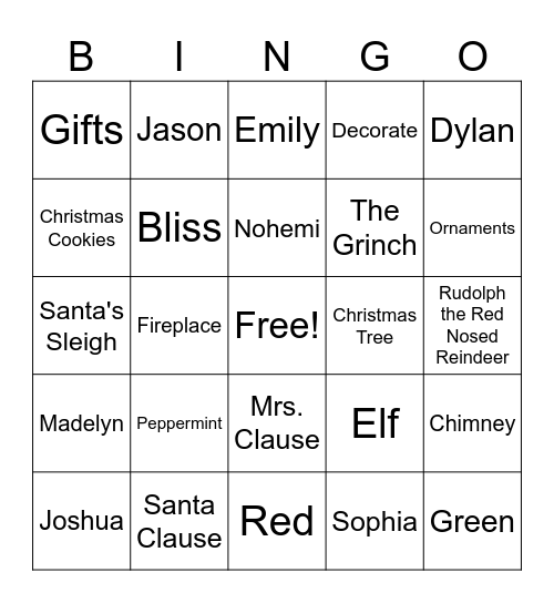 2nd Grade Christmas Bingo Card