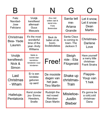 Kerst Bingo Card