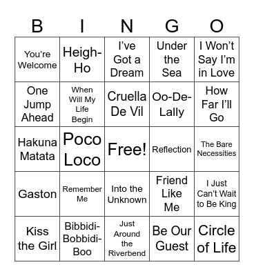 Disney Bingo Card