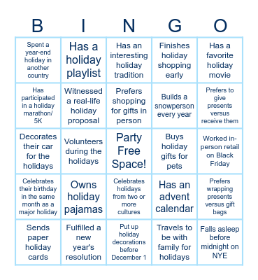 Jingle Mingle Bingo Card