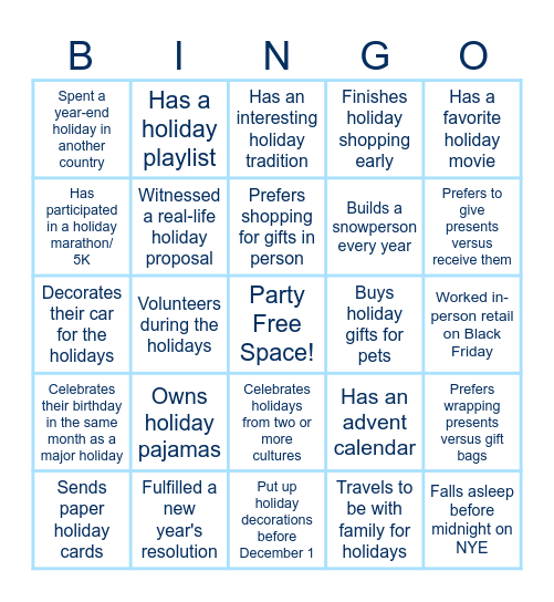 Jingle Mingle Bingo Card