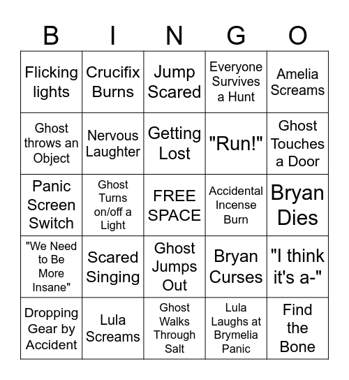 Dechart Games Phasmophobia Bingo Card