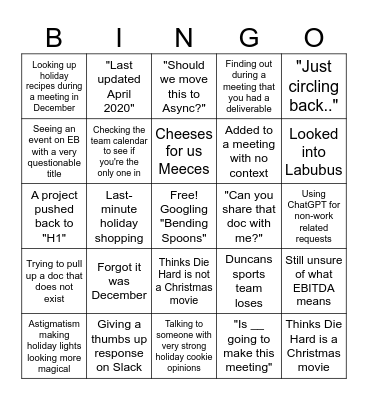 CS Holiday Party Bingo Card