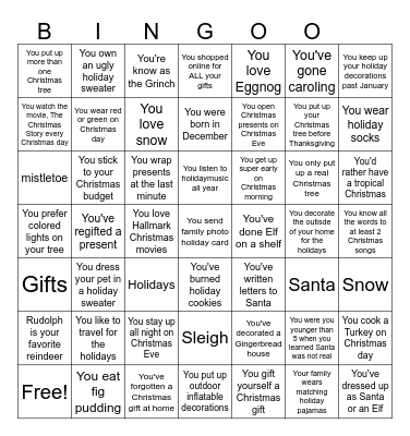 Holiday Bingo Card