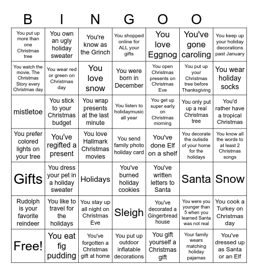 Holiday Bingo Card
