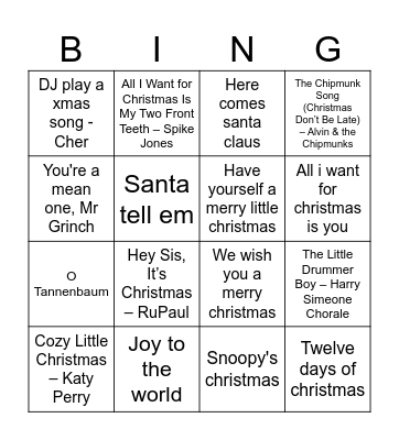 xmas jingo Bingo Card