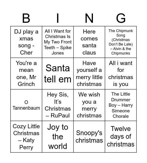 xmas jingo Bingo Card