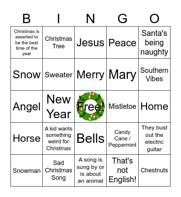 Christmas Song Bingo! Bingo Card