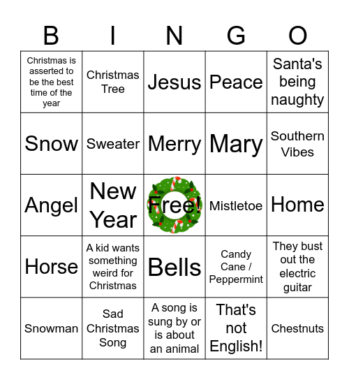 Christmas Song Bingo! Bingo Card