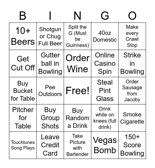 Boxing Bingo Card