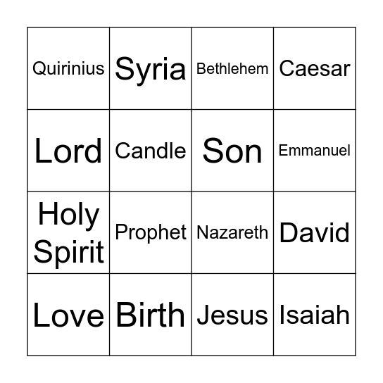 Lessons & Carols BINGO Card