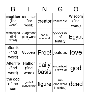The Religion/gods of anchent Egypt Bingo Card