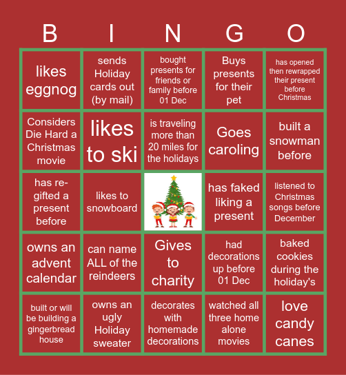 Virtual Holiday CBingo Card
