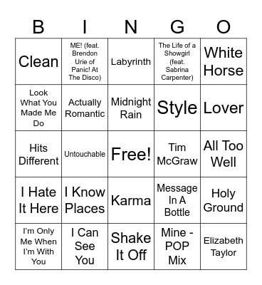 Taylor Swift MB Round 4 Bingo Card