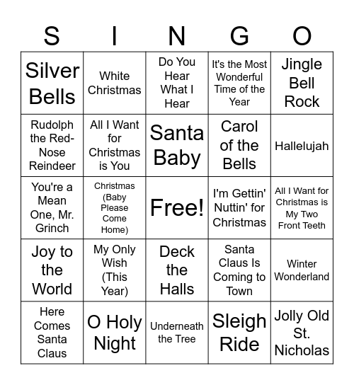 Winter Singo Bingo Card
