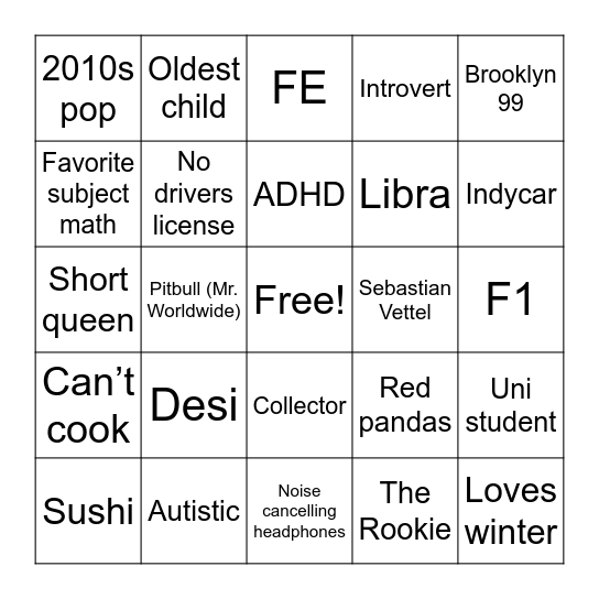 Dee’s Bingo Card