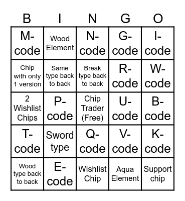 Chip Trader Bingo Card