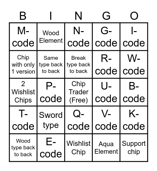 Chip Trader Bingo Card