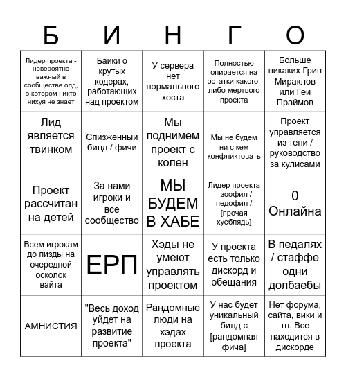 ОЧЕРЕДНОЙ КЛОН ВАЙТА Bingo Card