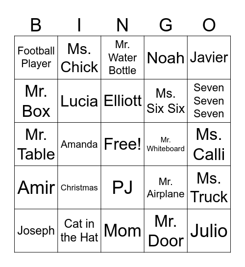 1st Grade Christmas Bingo Card
