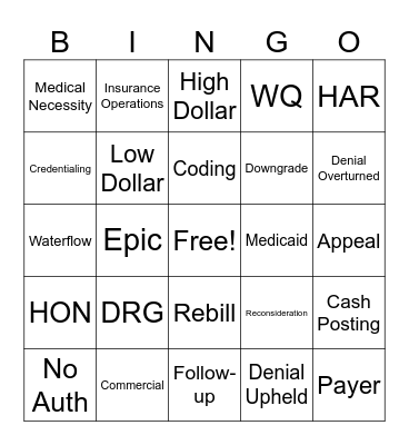 Insurance Bingo Card