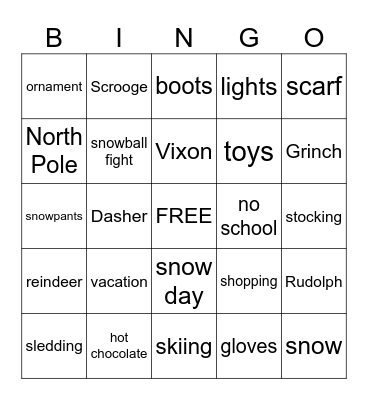 WINTER FUN Bingo Card