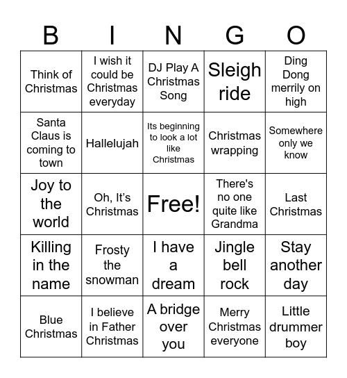 Christmas - Game 1 Bingo Card