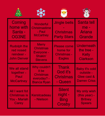 Kerstmuziekbingo SGA 2025 Bingo Card