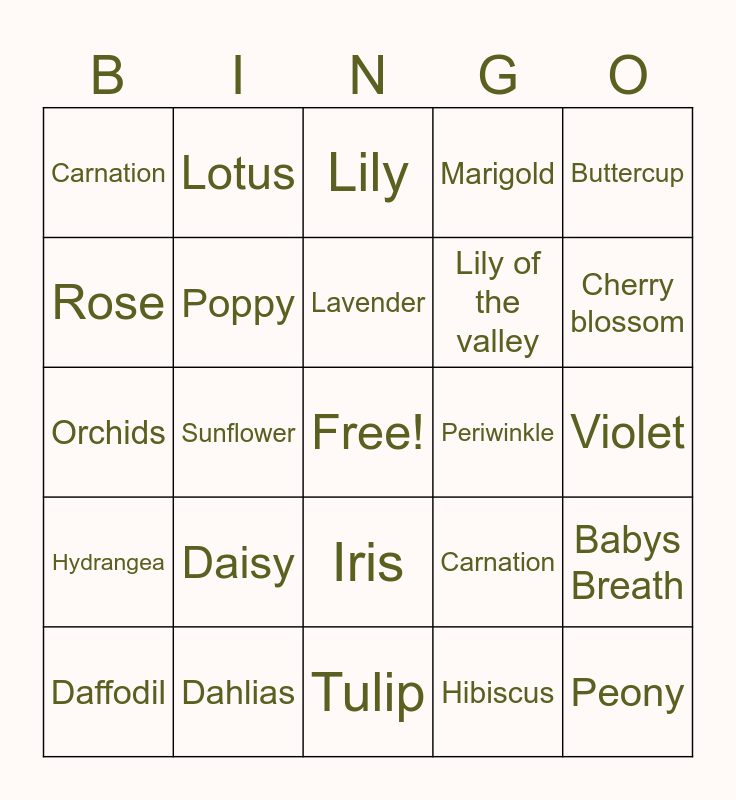 Flower Bingo Card