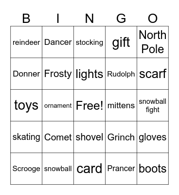 Winter Fun Bingo Card