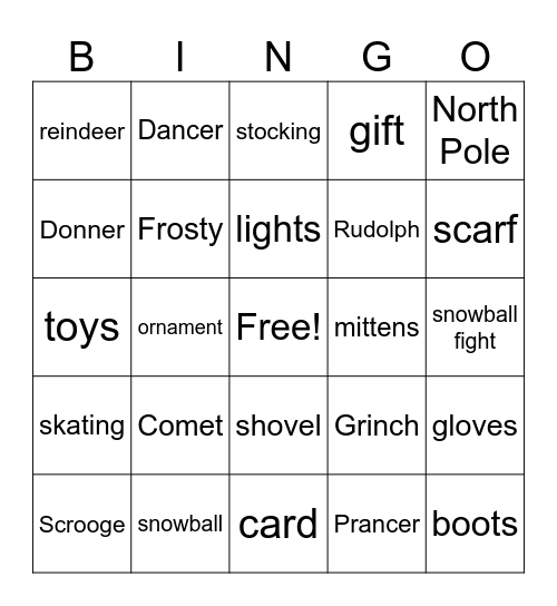 Winter Fun Bingo Card
