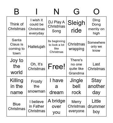 Christmas - Game 1 Bingo Card