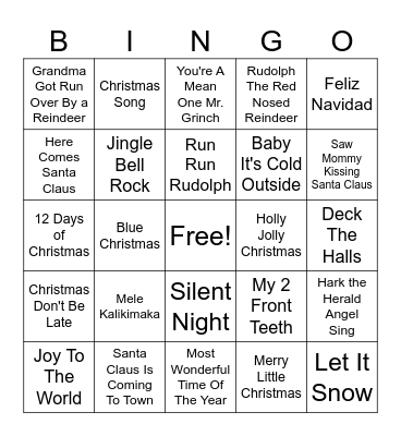 Christmas Song Bingo Card