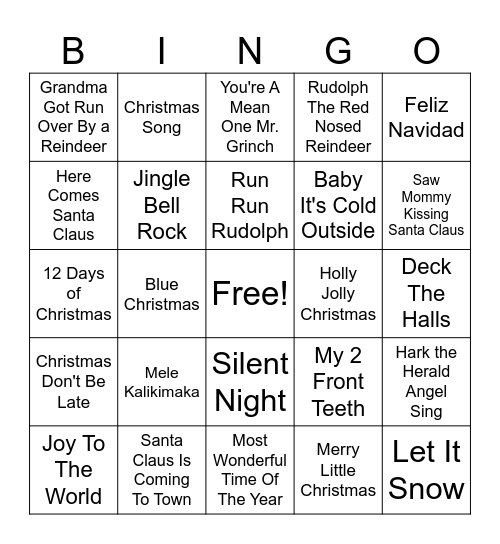 Christmas Song Bingo Card
