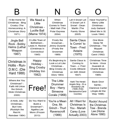 Hollywood Holidays Bingo Card