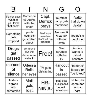 YAR/YC Bingo Card
