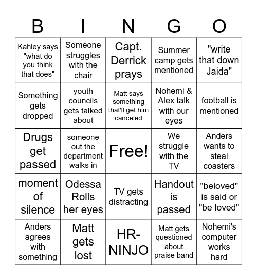 YAR/YC Bingo Card