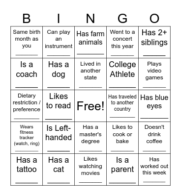 Jingle Mingle Bingo Card