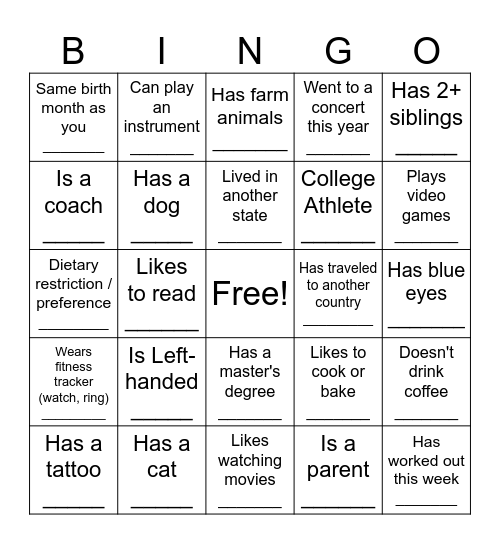Jingle Mingle Bingo Card