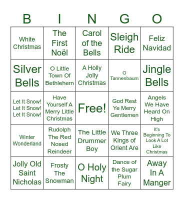 Holiday Musical Bingo Card