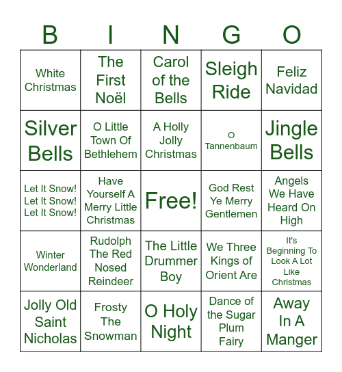 Holiday Musical Bingo Card