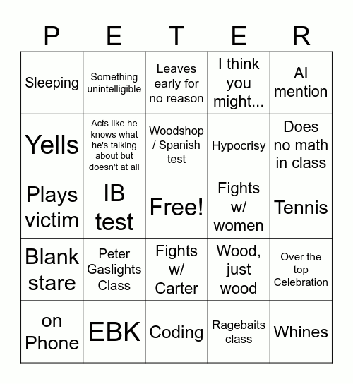 Peter Bingo Card